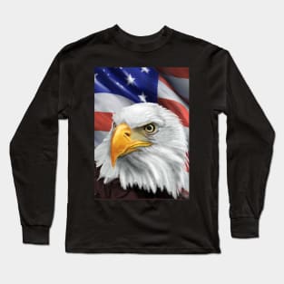 Patriotic American Flag and Bald Eagle Art Long Sleeve T-Shirt